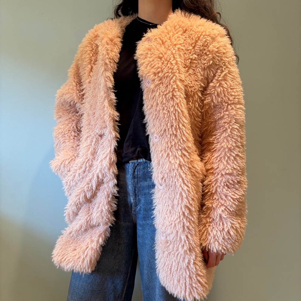 Maison Me Gemma Shaggy Coat in Dusty Rose